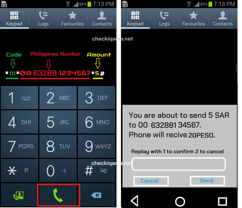 How to send the balance from Zain to Philippine